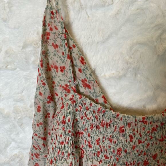 Altar’d State Women's Floral Ruffle Mini Dress Size Medium Tie-Front Beige Red - Picture 10 of 11